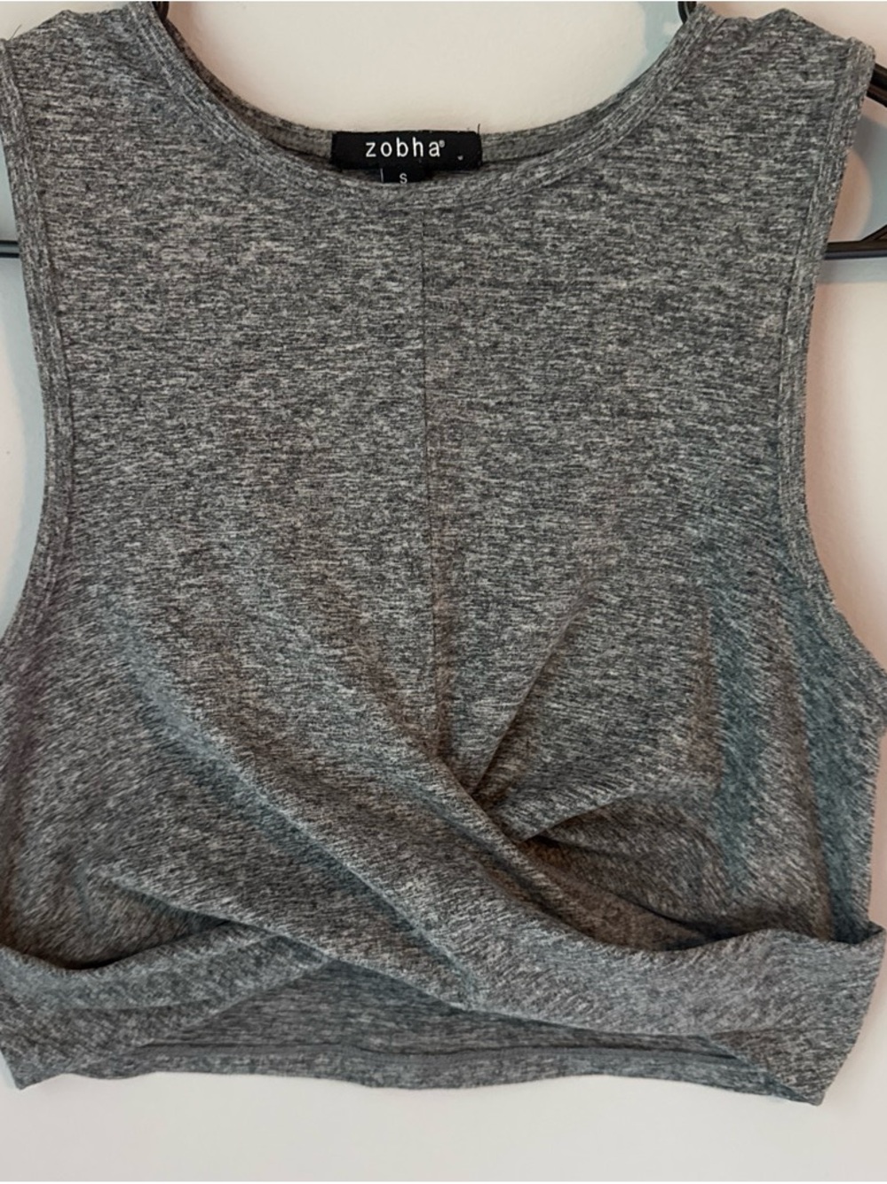 Zobha Heather Gray Twist-Front Athletic Crop Top